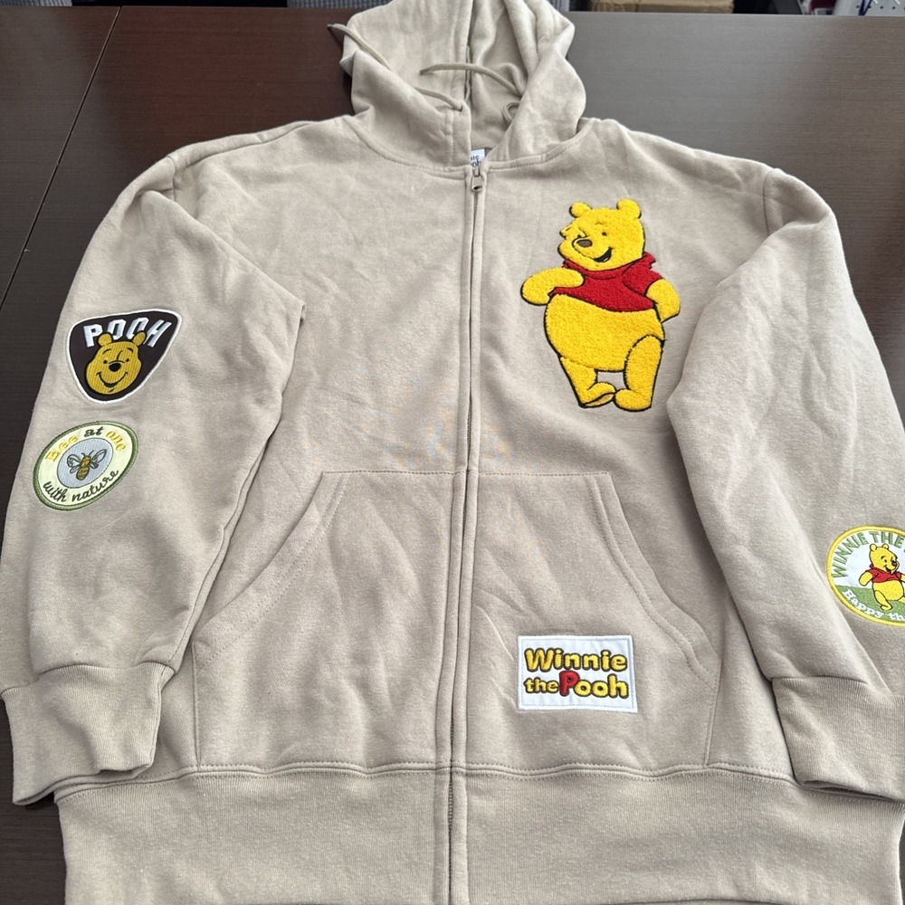 NWT Disney Winnie the Pooh Full Zip Hoodie Embroidered Beige/Sand Women Size M - Picture 7 of 16